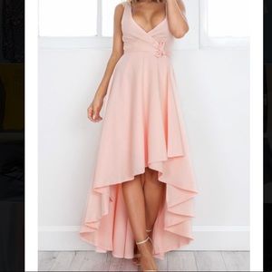 Pink flowy dress with high low hemline